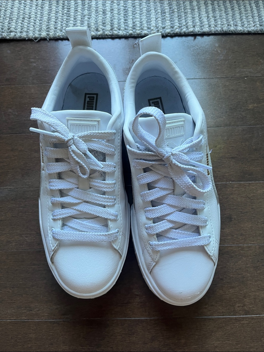 Puma White Sneakers with Gold Accents